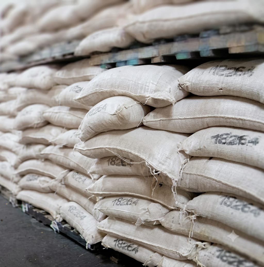 Sacs de marchandises conditionnés et stockés